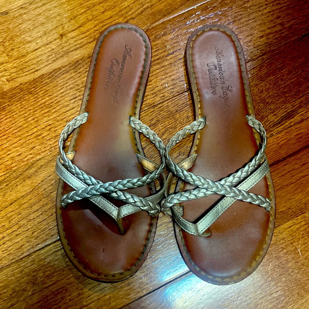 American eagle leather sandals with rose gold straps. Womens size 9